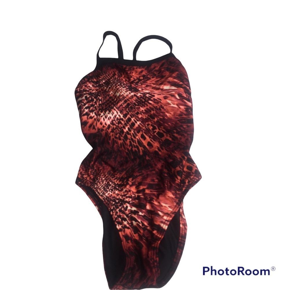 Speedo One Piece Swimsuit Flyback Sz 30 Orange Black